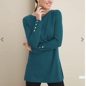 Chico's Forest Green Long Sleeved Tunic size Large Button sleeve detail